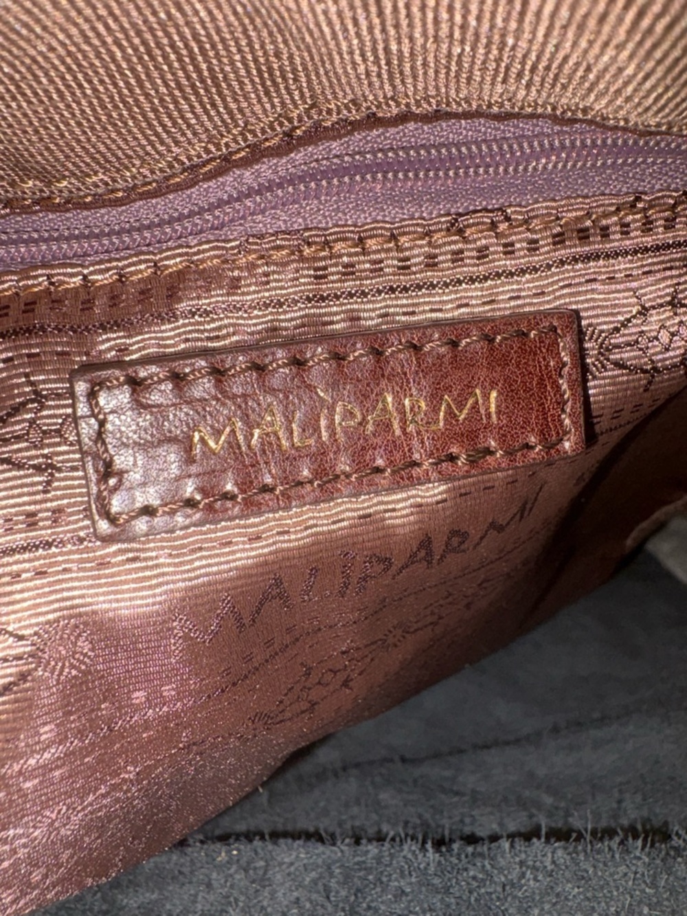 Maliparmi Taupe and Black Leather Tote with Dark Brown Handles - Picture 4 of 4